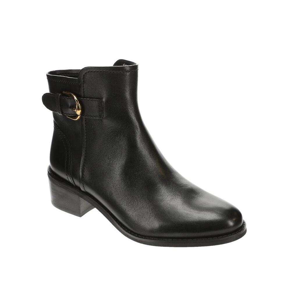 Women's Cole Haan Hanover Buckle Bootie Ankle Dress Boots Black Leather Size 8.5